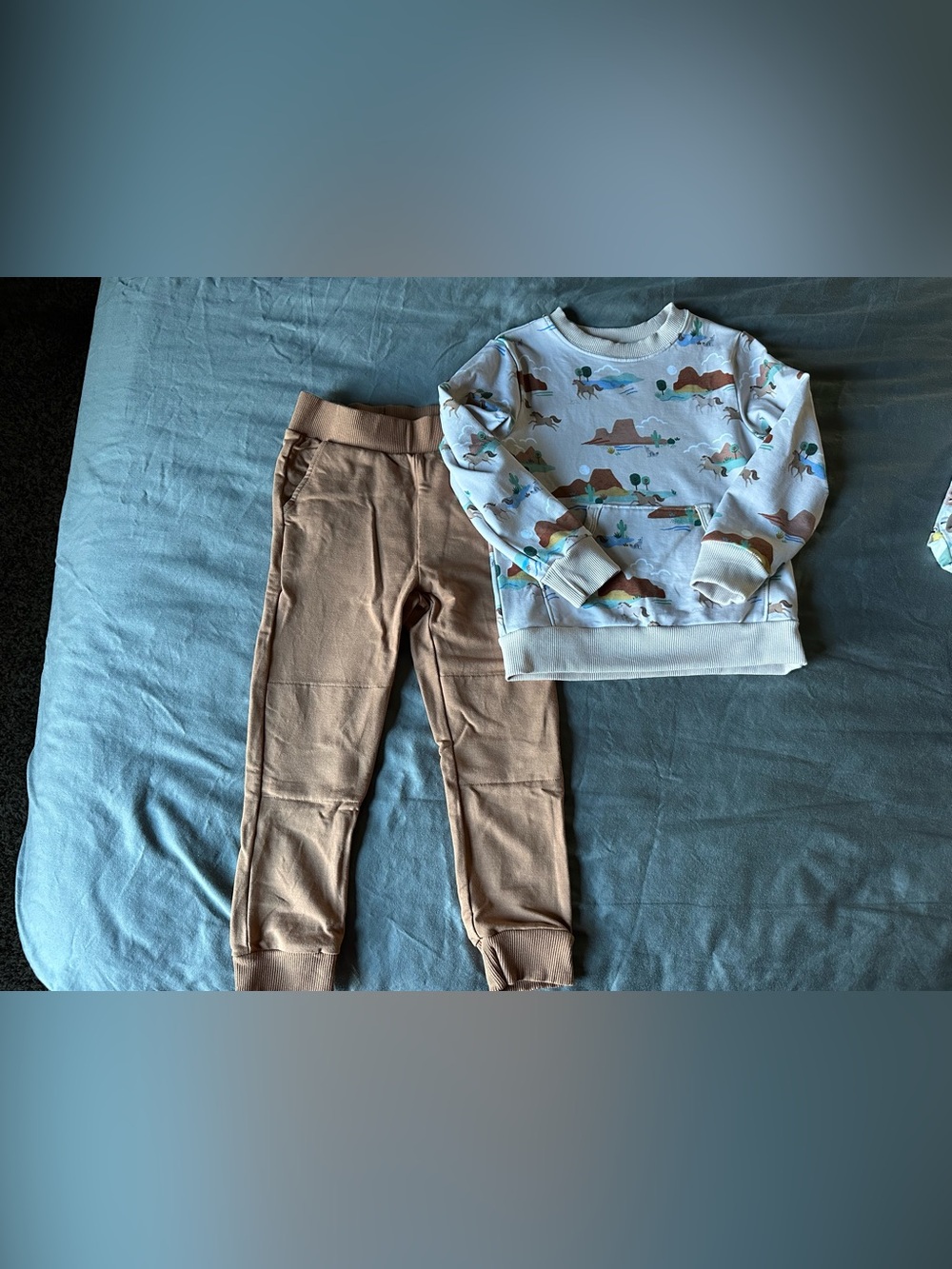 Little Sleepies Tan Jogger Set with Desert Print Sweatshirt
